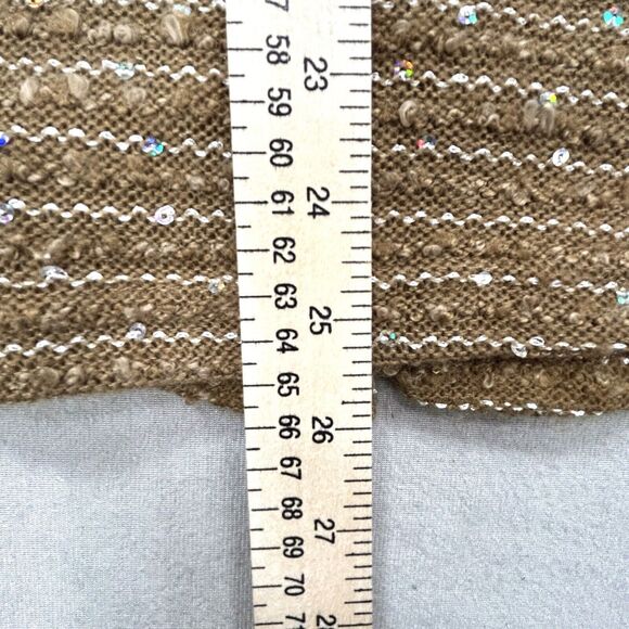 Toffee Apple Cardigan Women’s Large Brown Boho Knit Preppy Stripe Sequin Sweater - Picture 8 of 13